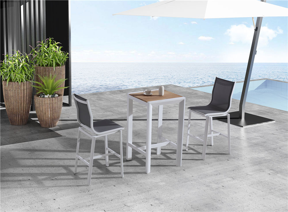High quality outdoor furniture aluminium bar chair texilence chair bar set teak wood bar set