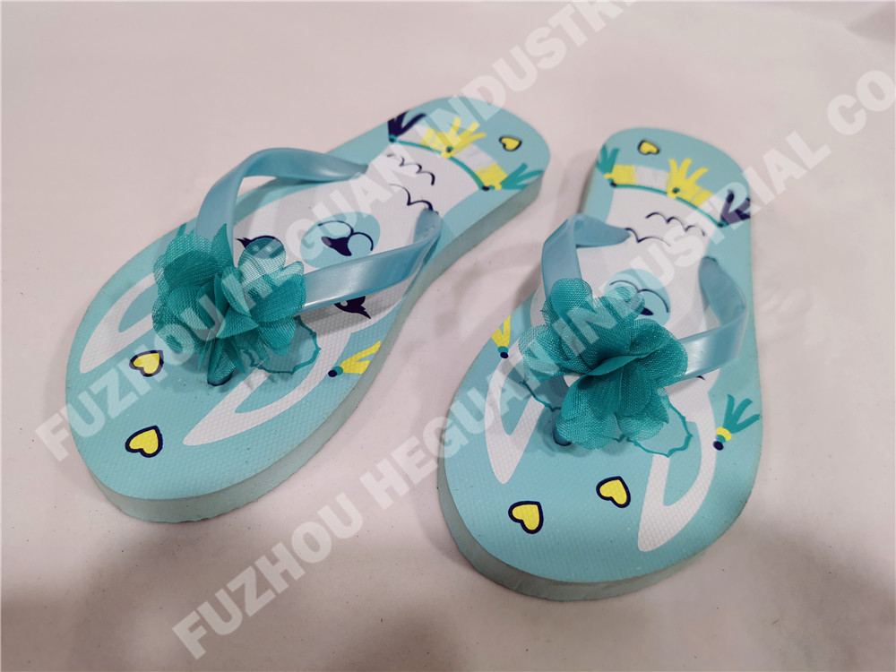 girl beach flip flops with man stitching chiffon fabric flower strap