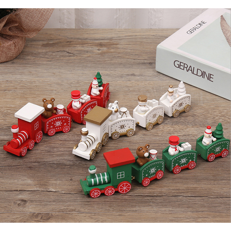 Christmas decor Christmas Toy Train for Decor, Cute Wooden Mini Ornaments Gift Car Set for Christmas