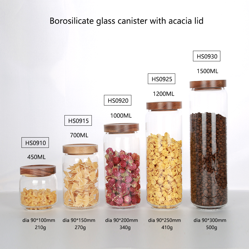 borosilicate glass canister with acacia lid