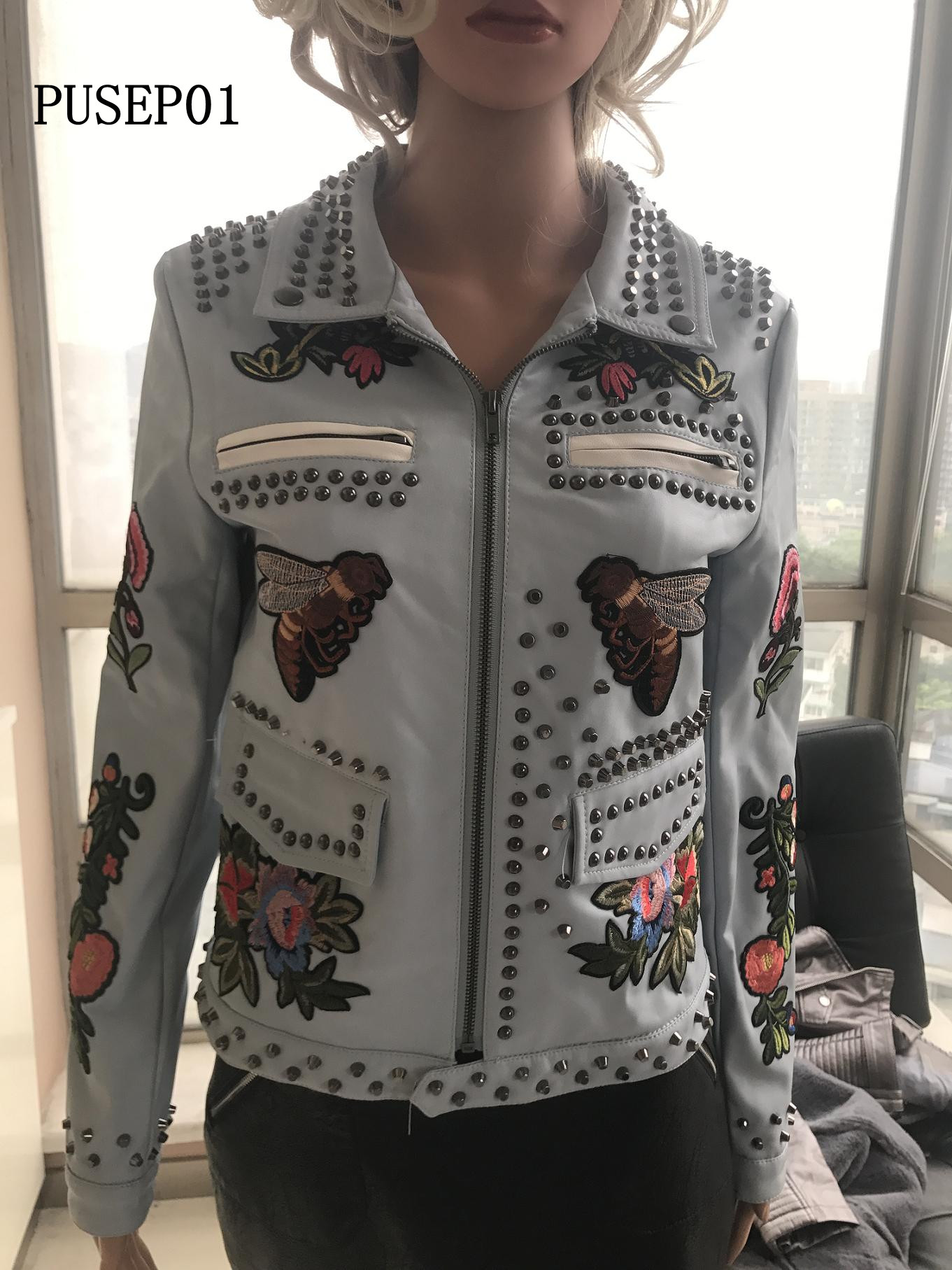 Ladies Print With Studs Pu Jacket