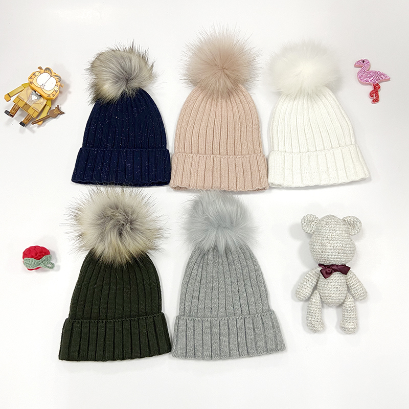 KH Soft Child Winter Warm Beanie racoon fur bobble hat knit hat winter beanie knit beanies