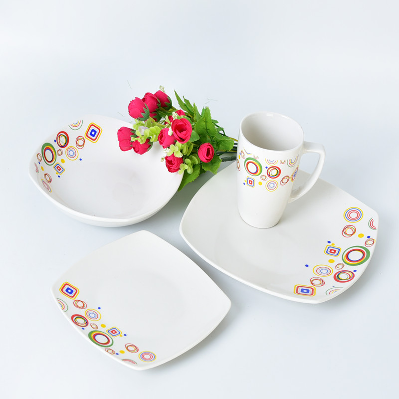 Square shape 16pcs porcelain dinnerware