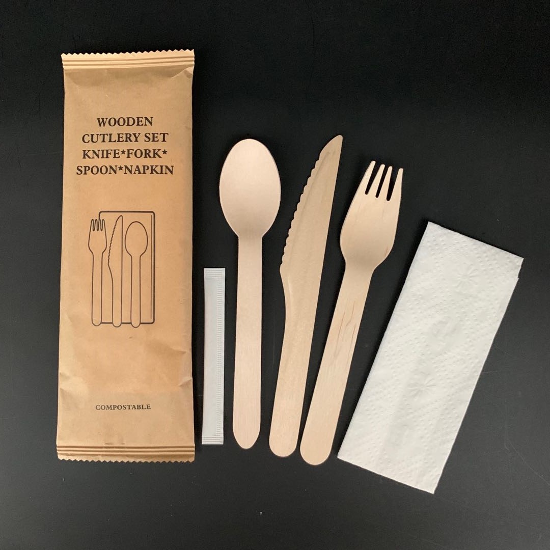 wooden disposable cutlery set pack YD-KIT 5 in 1