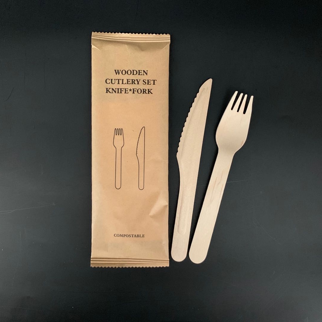 Wooden disposable cutlery 100% compostable YD-KIT 2 in 1