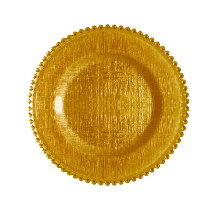 Top selling wedding party banquet golden beaded rim glass charger plate