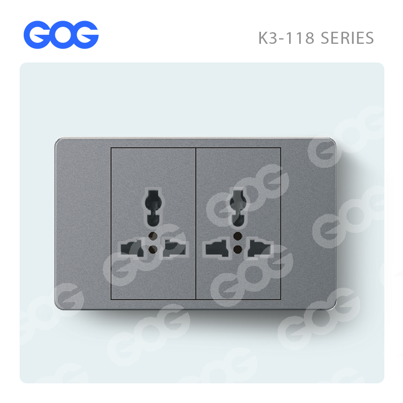 K3-118 (017) series double gang 3 pin multi socket wall socket
