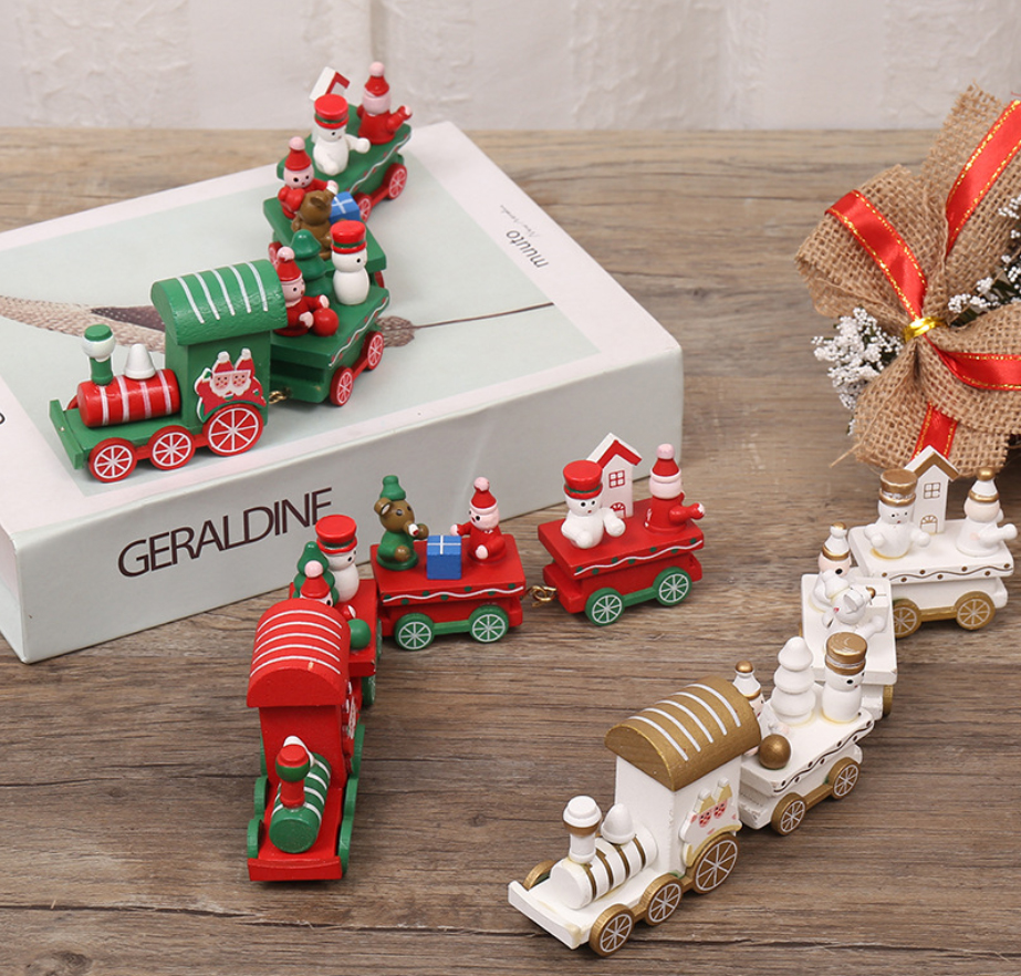 Christmas Decor, Cute Wooden Mini Ornaments Gift Car Set for Christmas Party