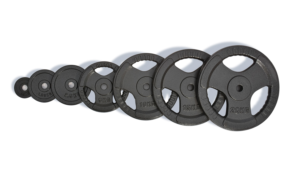 Triple holes baking varnish barbell plate