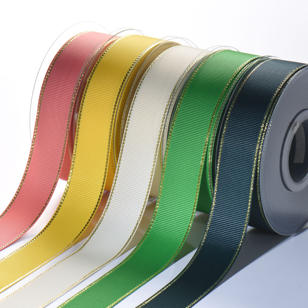 25mm Gold/Silver Edged Polyester Grosgrain Ribbon