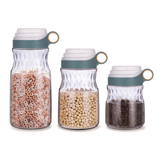 Easy-grip Food Storage Containers, Ring Top Measuring Lid Jars, set of 3 Kitchen Canisters For Sugar,Candy, Cookie, Rice