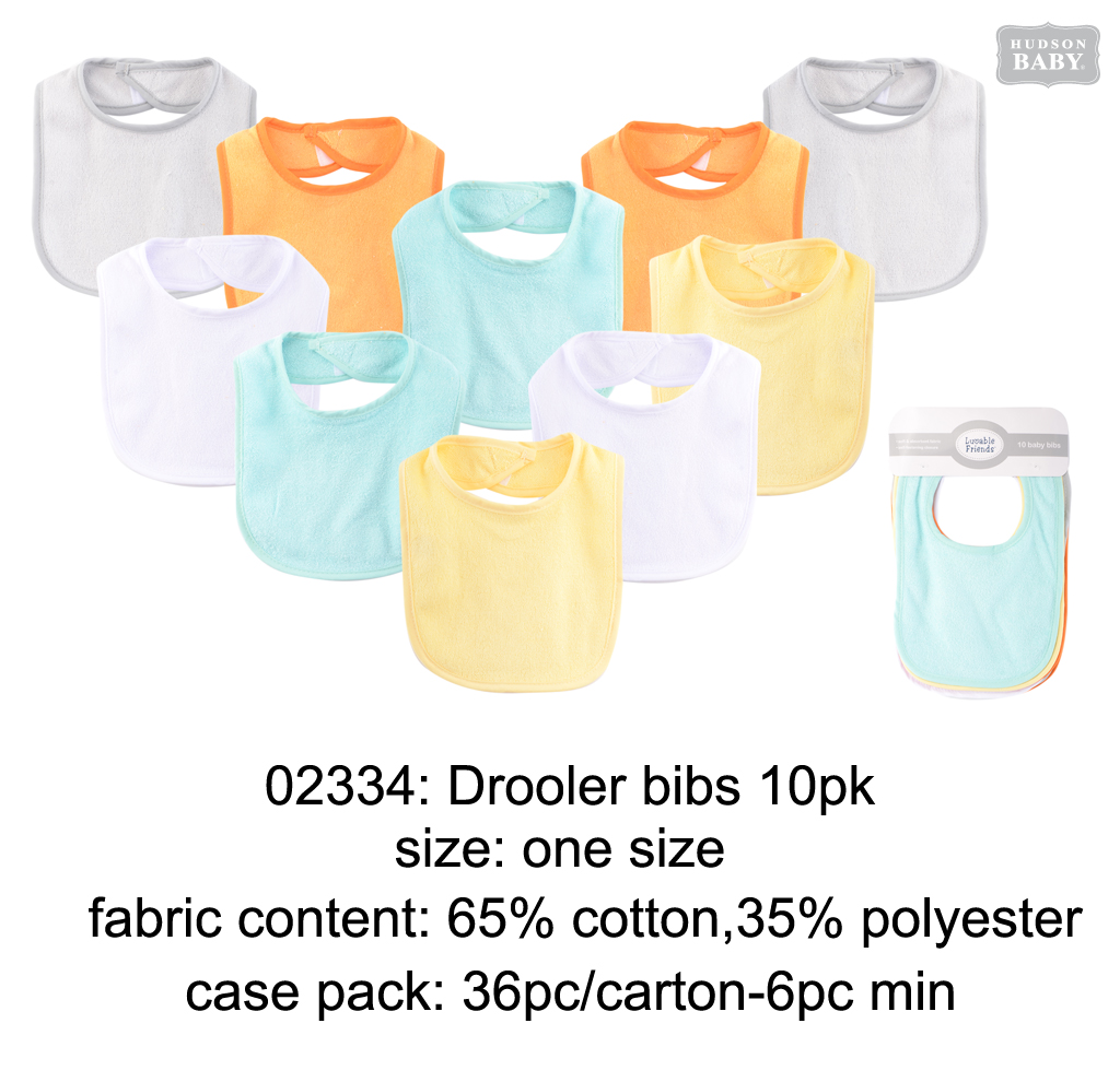 10PK Drooler Bibs-terry front/PEVA back