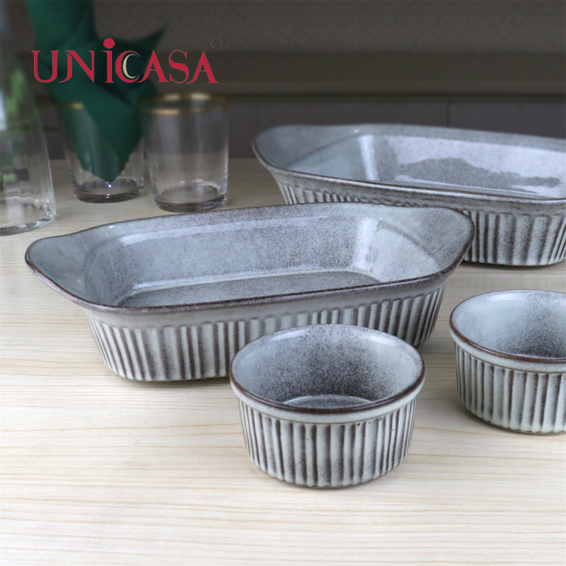 Ceramic Bakeware Oval Baking Dish Baking Tray With Handles Round Ramekin