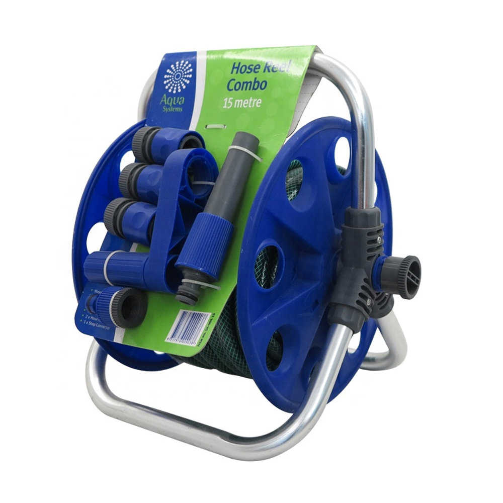 Seesa 15m two wheels or handhold home garden water wash tool hose reel cart with hose and hose nozzle