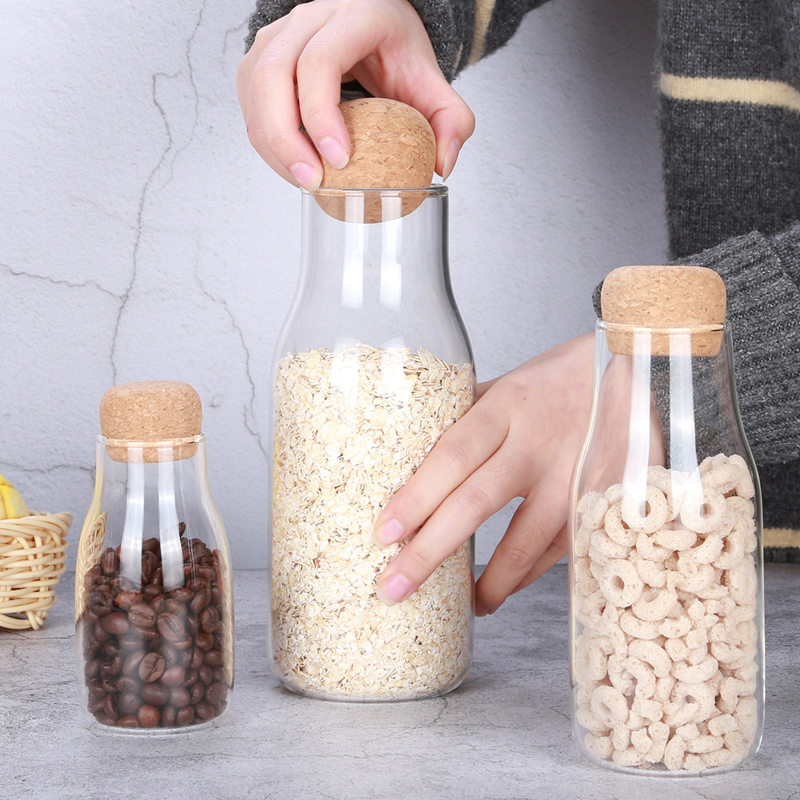 MY-001/ MYC-1200 Borosilicate glass canister with cork.Mill canister，Milk bottle