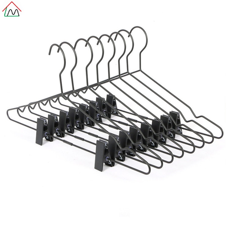 Black Color Metal Clothes Hanger With Clips