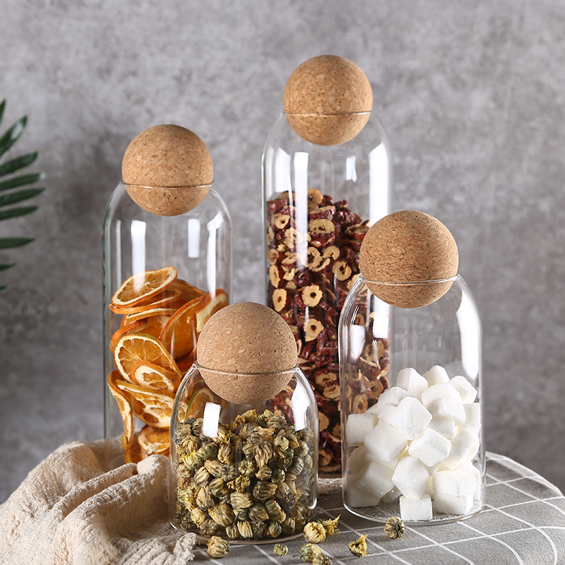 Borosilicate glass canister with cork/bamboo lid