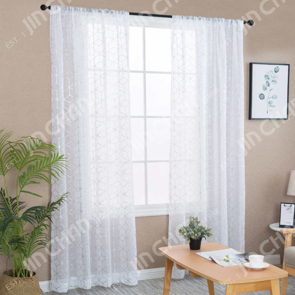 Sliver Diamond Foil Print Sheer Curtains