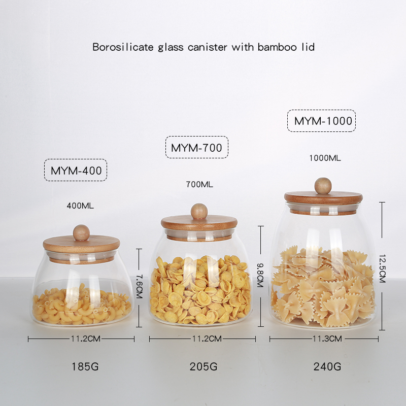 Borosilicate glass canister with bamboo lid/aluminum lid