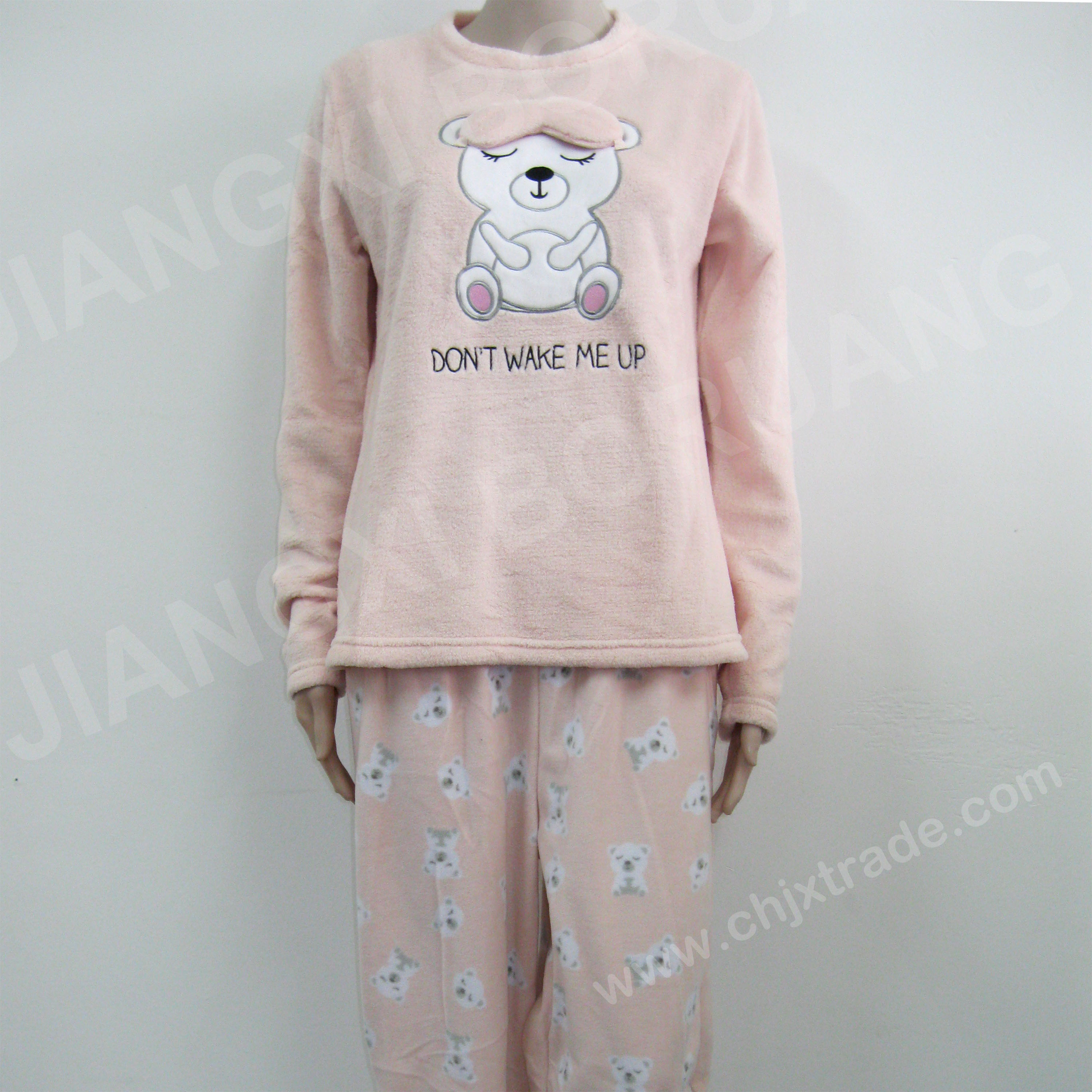 Ladys 3D embroidery coral fleece top and pant