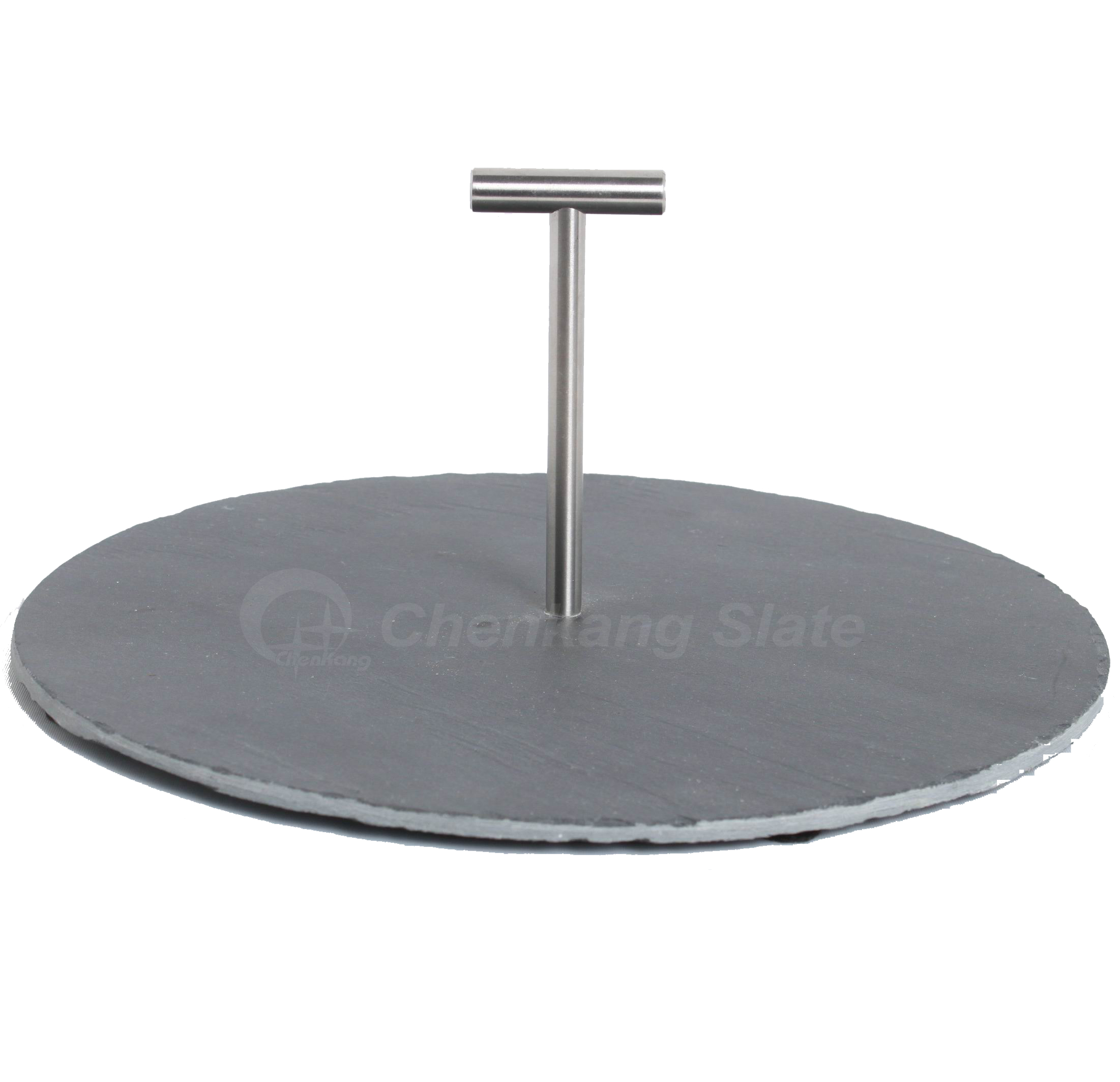 Slate Cake Stand With Stainless Steel Handle Straight Cut Edges