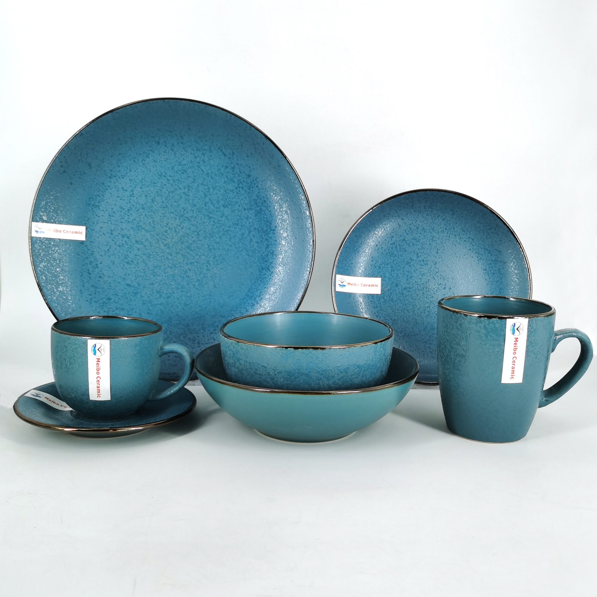 stoneware golden sands glazed 30pc dinner set with metal rim