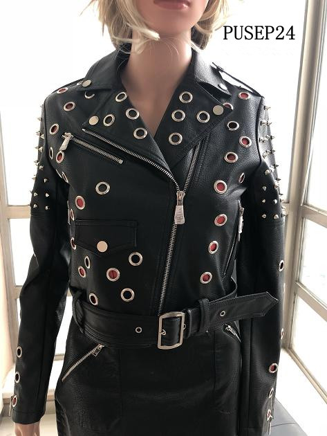 Ladies Print Embrodier With Studs Pu Jacket