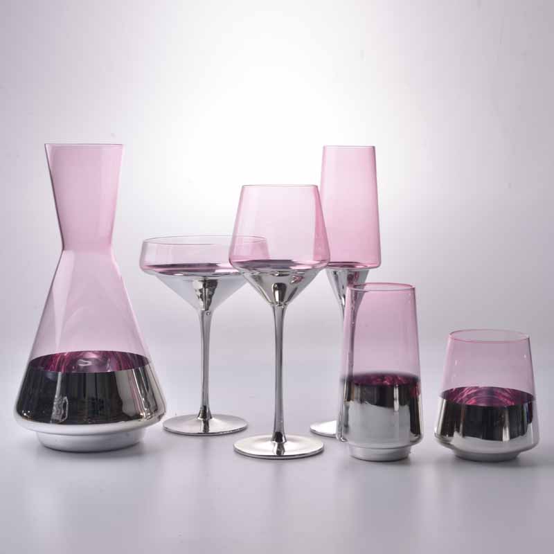 Hand-blown pink High quality wine glass set, color can be customized