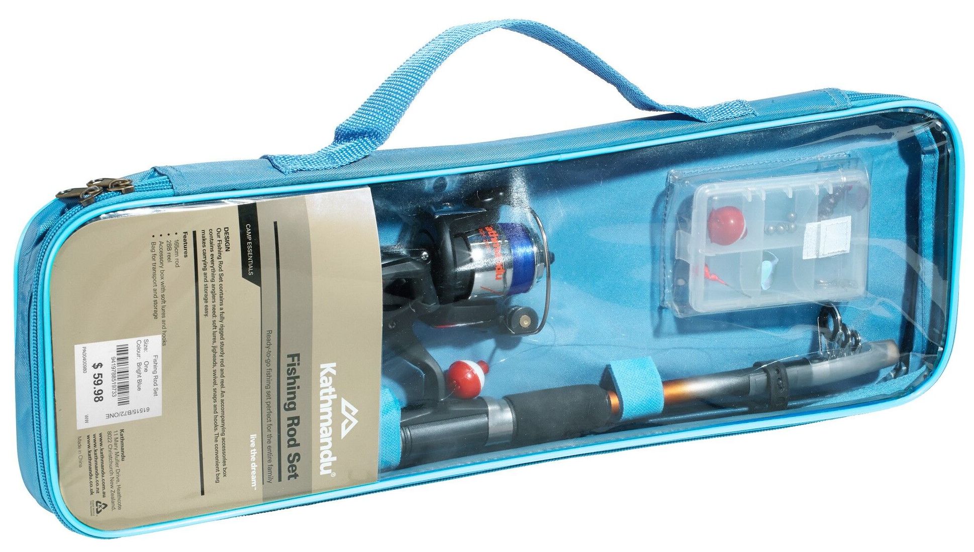 Fishing rod set and reel kit in carry bag