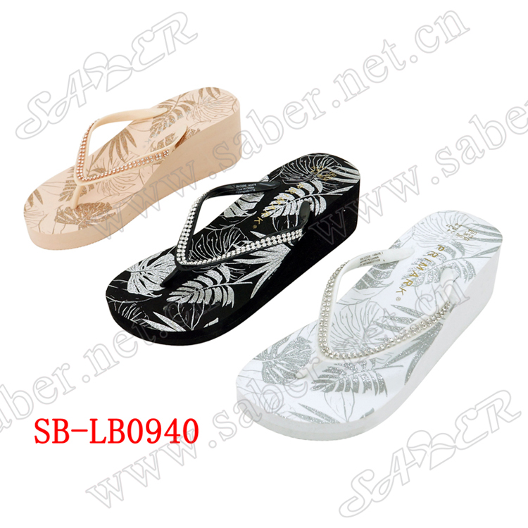 Oem Eva Cloth Wedge Flip Flop Woman High Heel