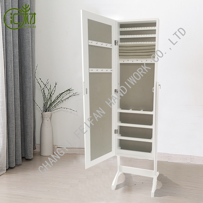 HUICAI Free standing jewelry cosmetics storage box cabinet mirror for earrings necklace ring