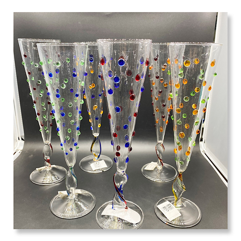 HT-0805-1-6 champagne glass with multi color dots