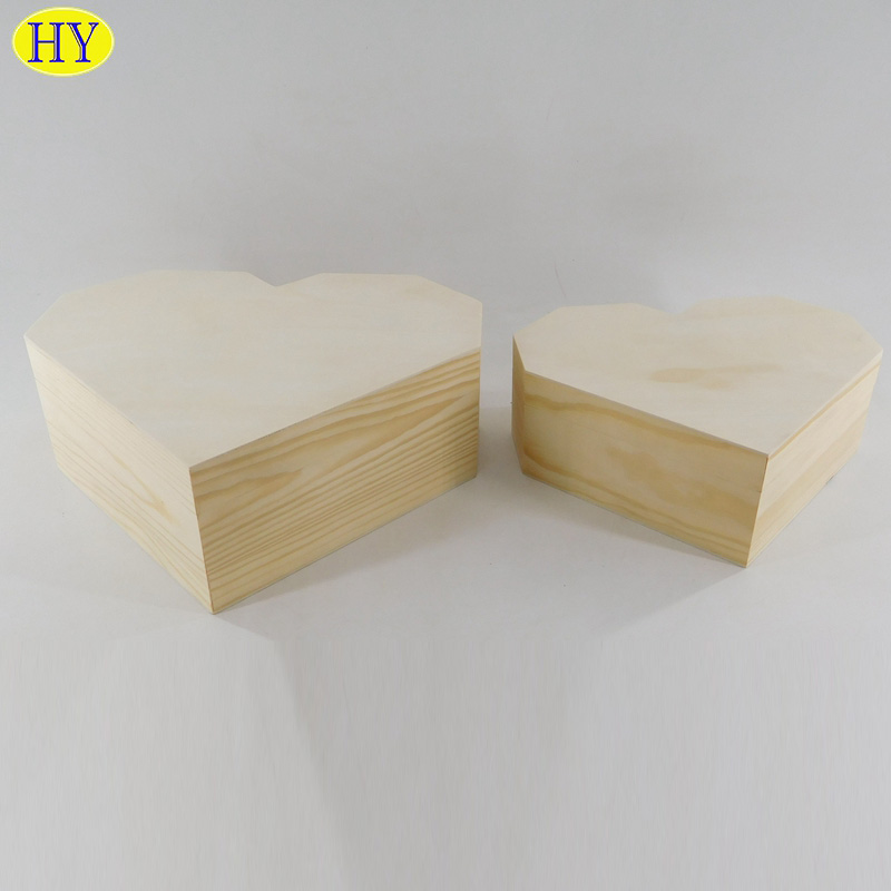 natural unfinished heart shape wooden box