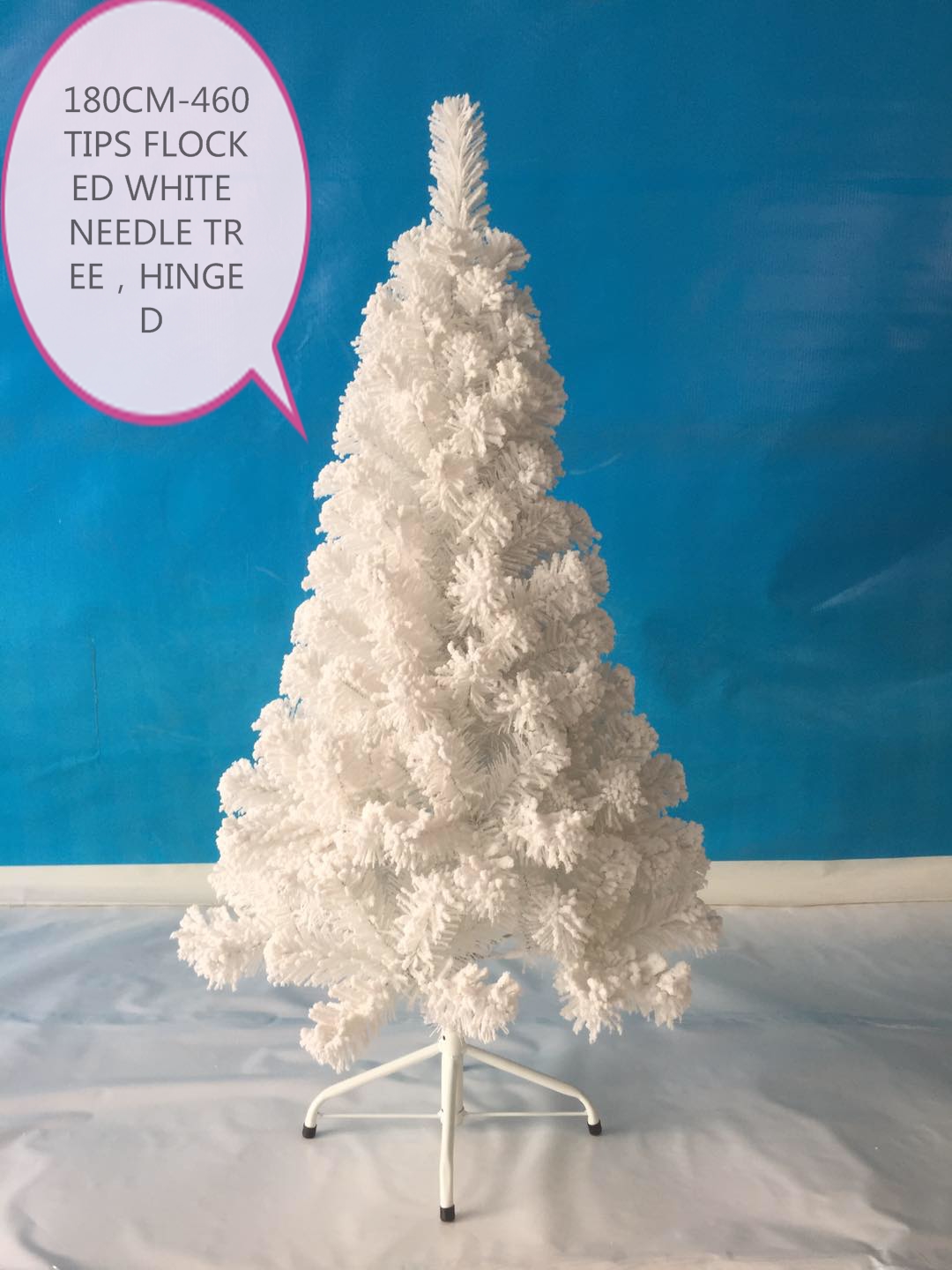 180cm-460tips Flocked White Needle Tree，hinged