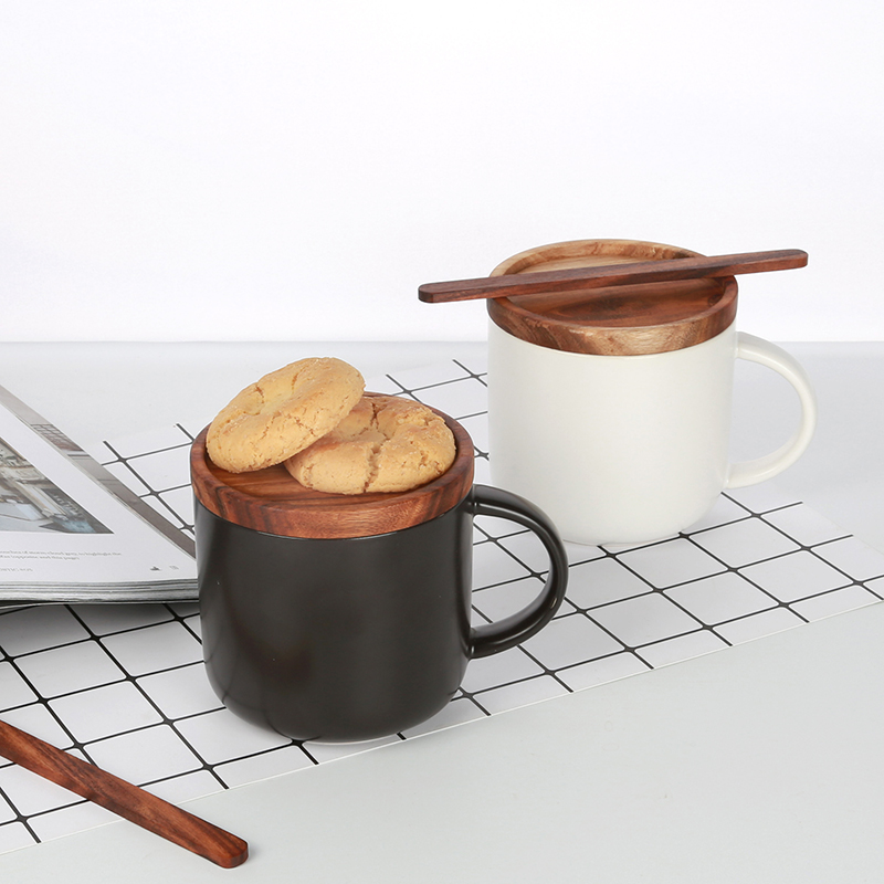 HYM350 Ceramic cup with wood lids，coffee cup，Cookie cup，Ceramic Mug