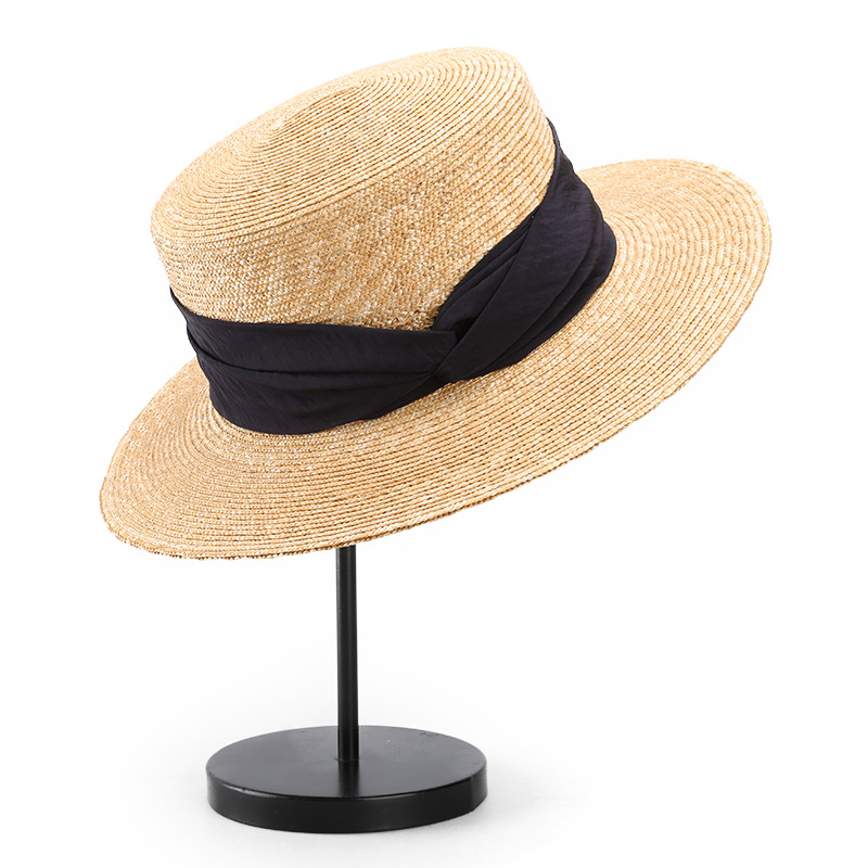 Natural Wheat Straw Boater Hat Big Flat Brim Straw Hat
