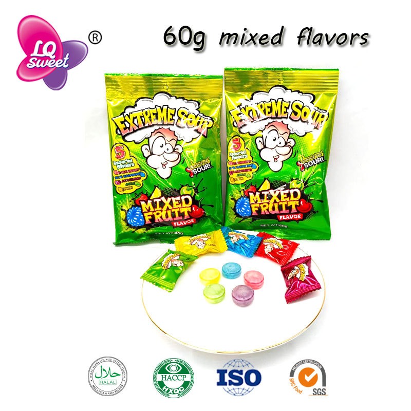 60g Bag mixed Extreme sour hard fruity candy