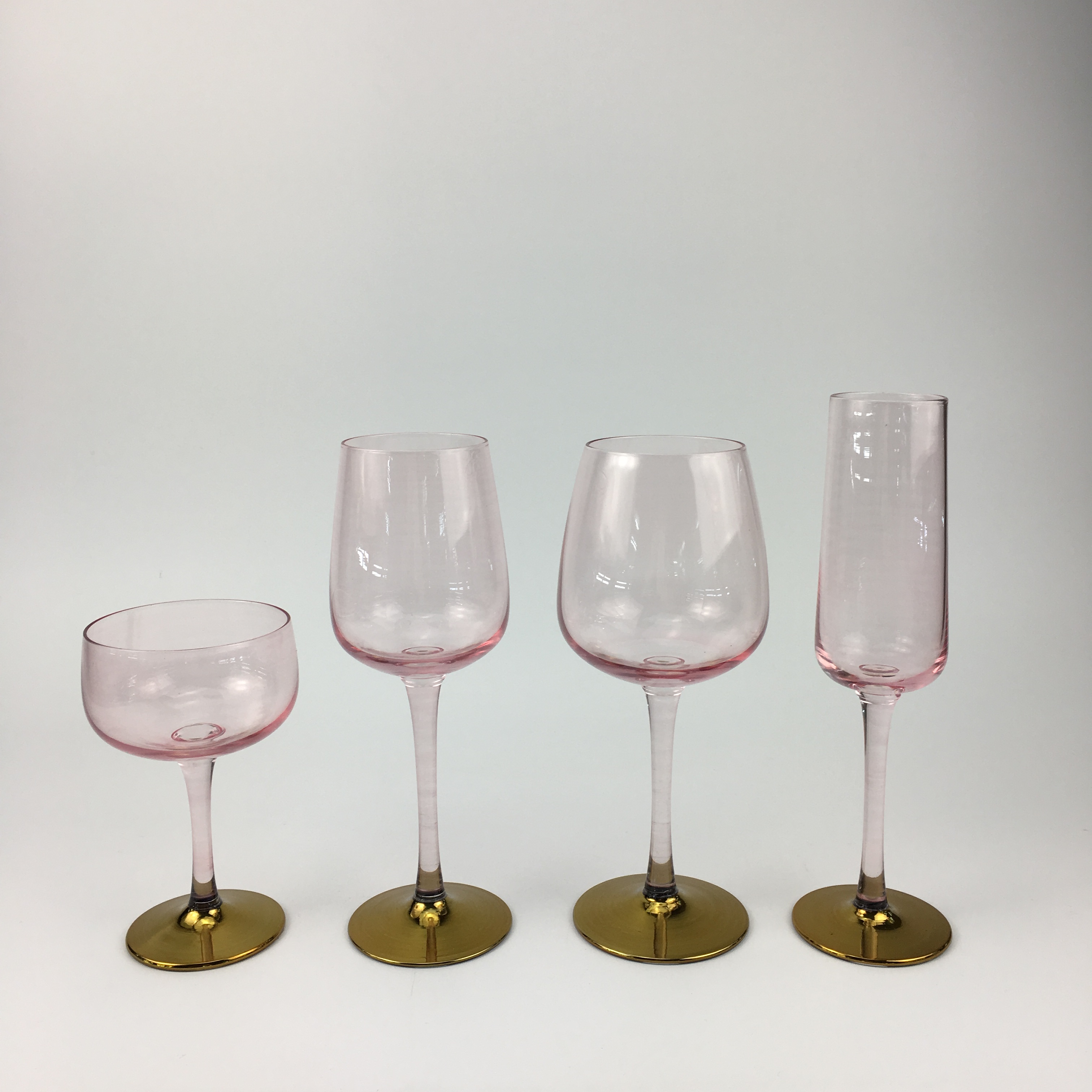 Pink Wine Glasses With Golden Base