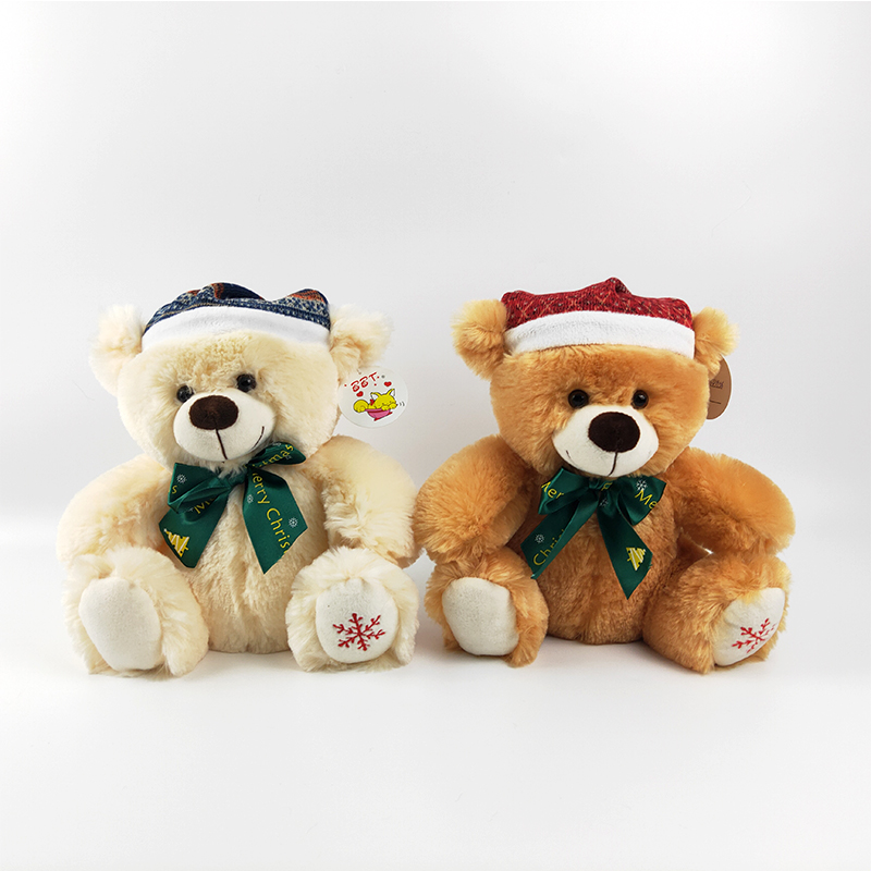 Plush Christmas bear soft stuffed bear with Christmas hat and scarf