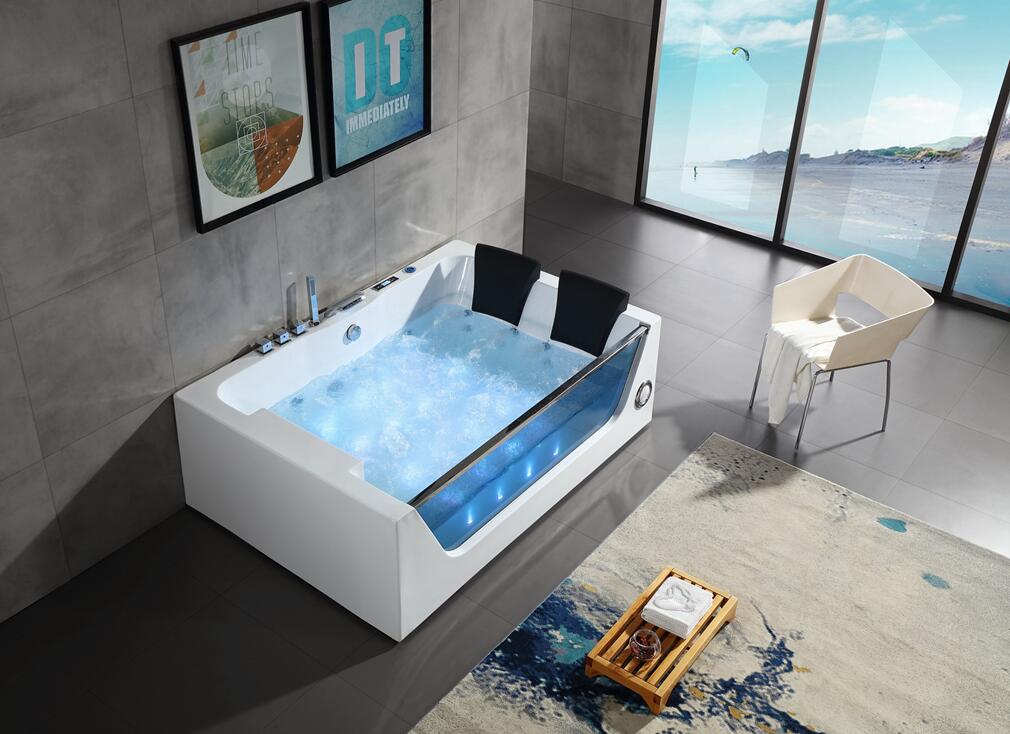 Double person WOMA Whirlpool Jets SPA Massage Bathtub with blue glass