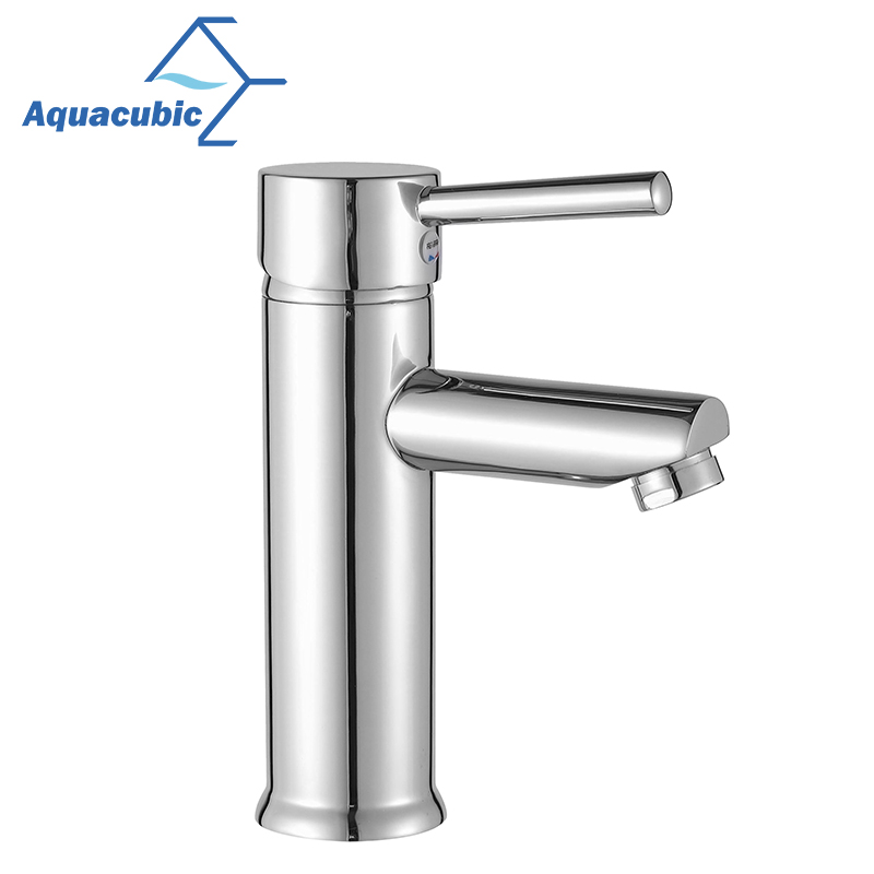 Aquacubic Modern Water Saving Chrome Finish Single Handle Basin Vanity Faucet