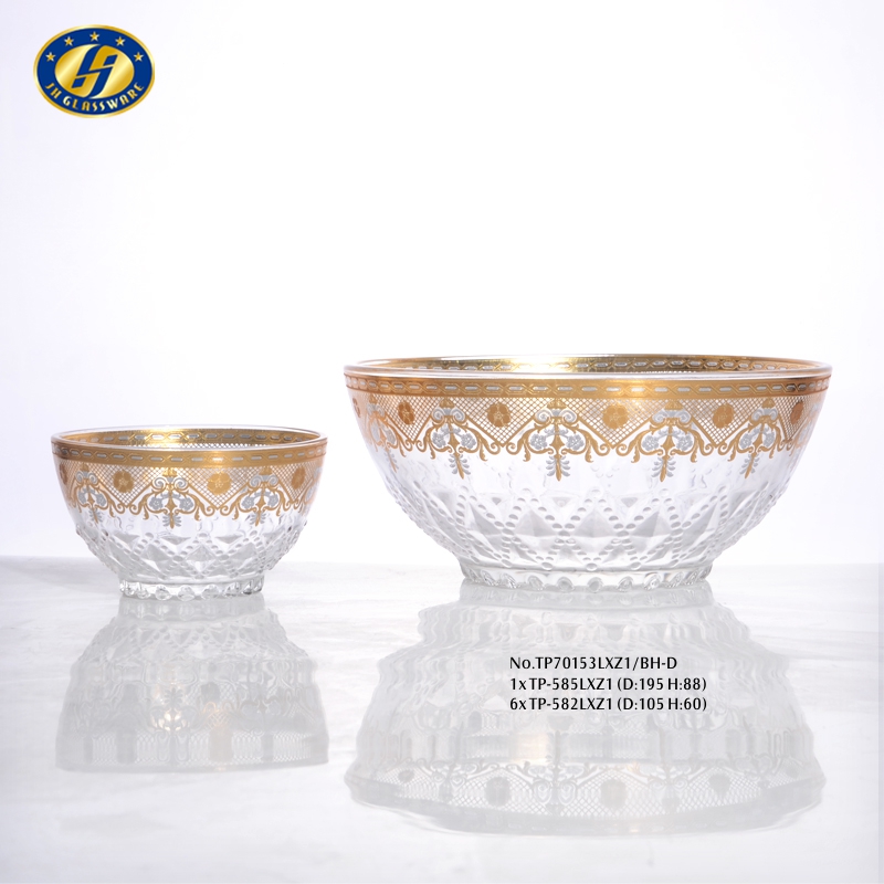 10.5cm Bowl+19.5cm Bowl Gemstone Design 7pcs Bowl Set With Golden Decal
