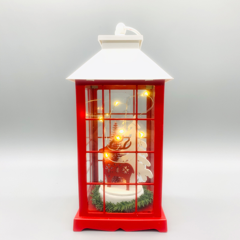 Plastic Lantern sign with Xmas Scene art, Led wire lights ,3xAAA not included