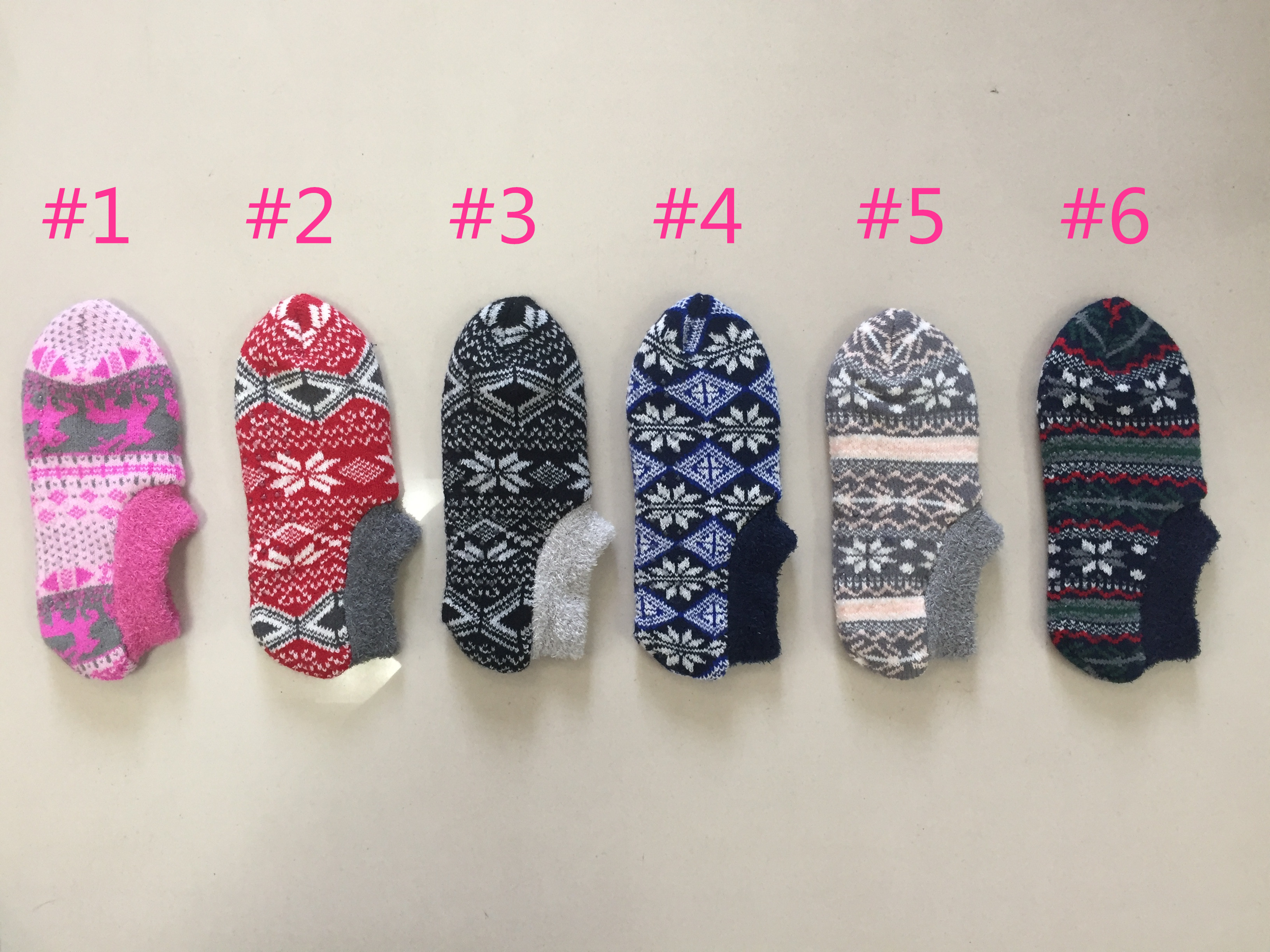 Womens slipper socks plush lining+grip botton