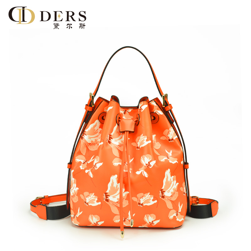shiling leather Customizable new UV printed flower ladies PU bucket bag
