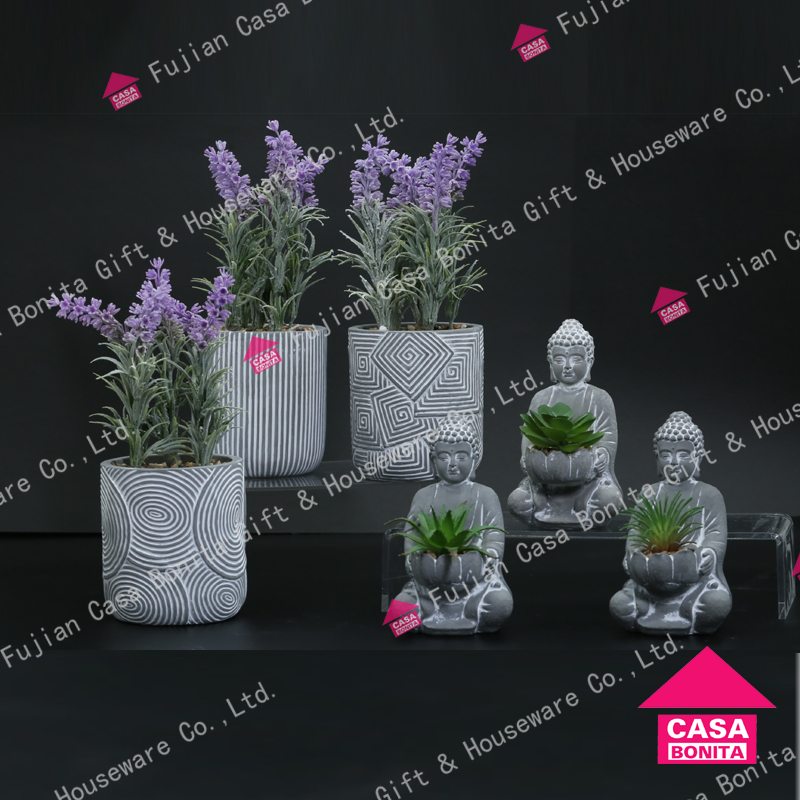 Cement With Artifical Flower Planter