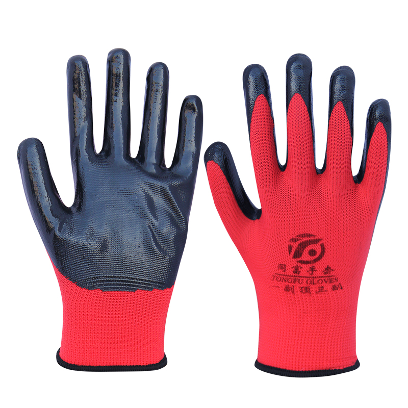 Nitrile coated gloves red color