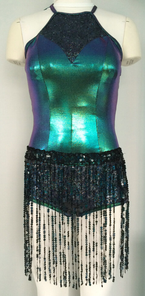 Neoprene leotard with fringe skirt -dance / performance / costume