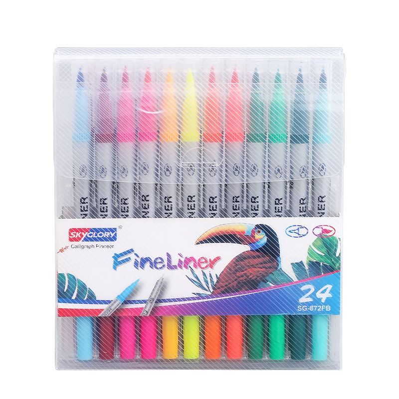 Silver barrel fineliner brush pen
