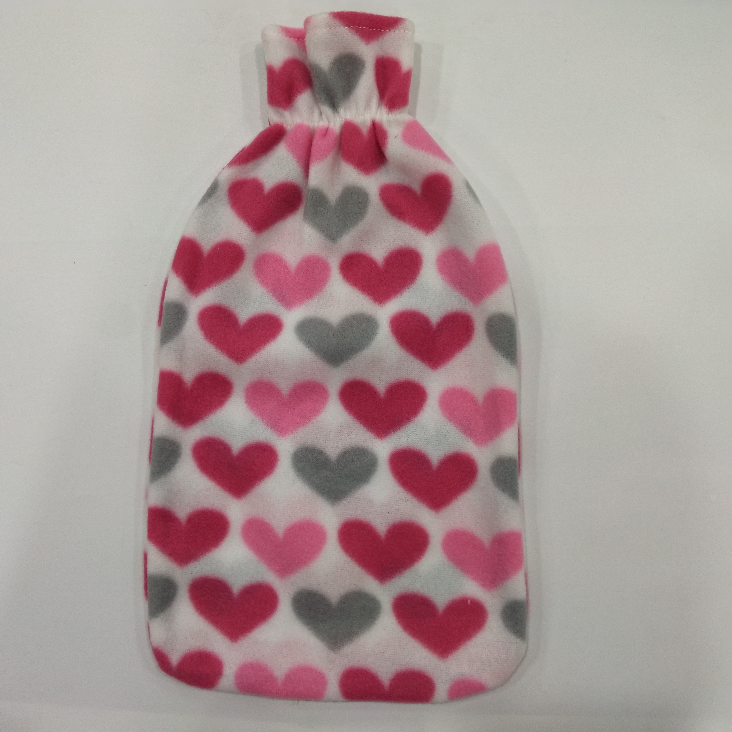 Rubber hot water bottle with fleece cover